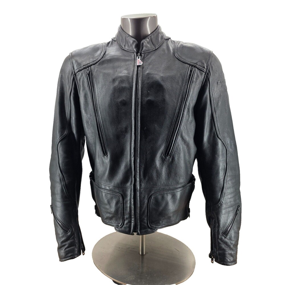 Vtg Hein Gericke Jacket Mens 46 Leather  Cafe Racer Motorcycle Full Zip Black